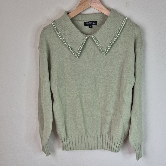 Green Crew Neck Sweater with Knit Texture - Picture 1 of 5